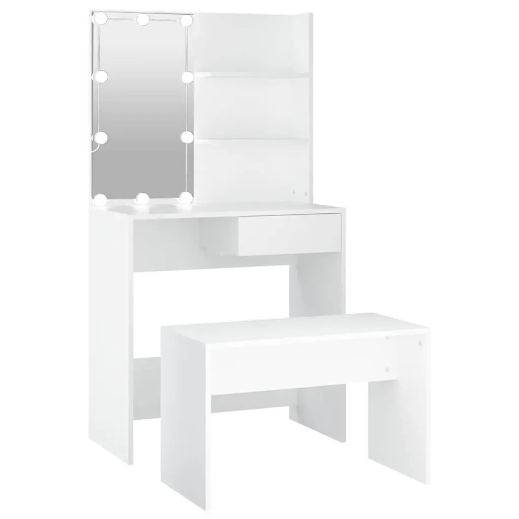 Dressing Table Set LED Mirror White Storage Stool