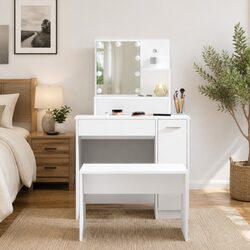 Engineered Wood Dressing Table Set with LED Mirror
