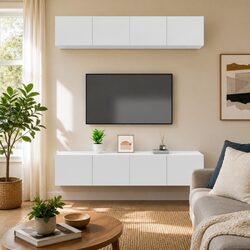 Wall-Mounted TV Cabinet with Drop-Down Doors in White