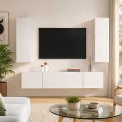 Modern White TV Cabinet Set - 4 Pieces for Stylish Rooms