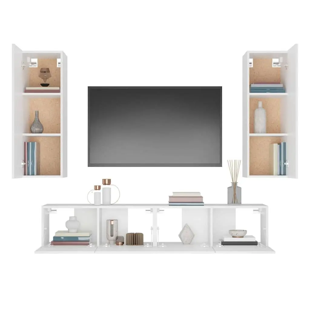 TV Cabinet Set Wall-Mounted Storage Unit Engineered Wood 4 Piece White