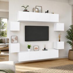 8 Piece Wall-Mounted Storage Unit in White Engineered Wood