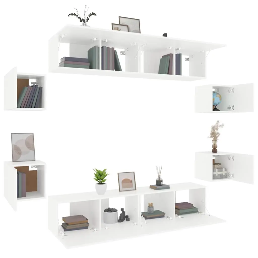 TV Cabinet Set Wall-Mounted Storage Unit Engineered Wood 8 Piece White