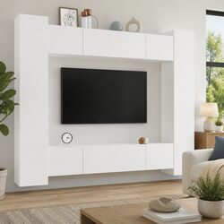 8-Piece Wall-Mounted TV Cabinet Set in Engineered Wood