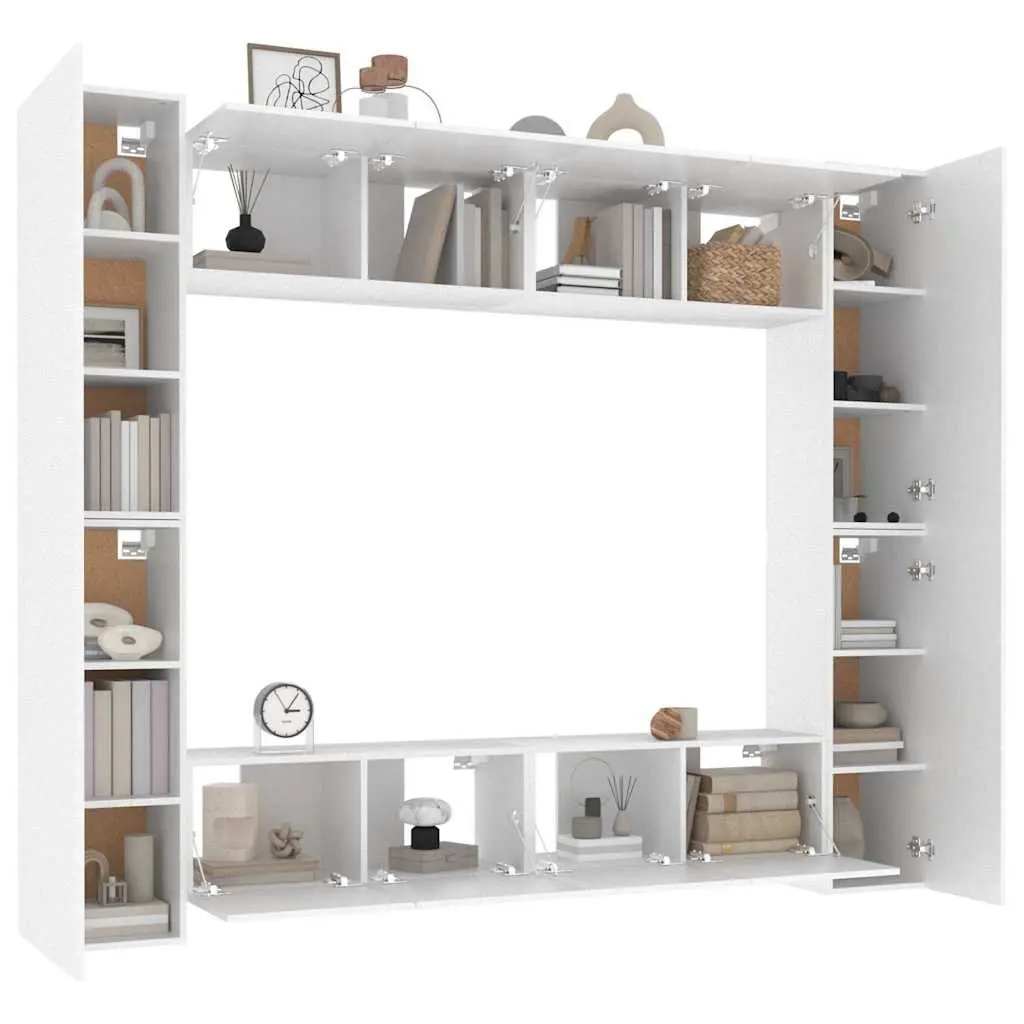 TV Cabinet Set Wall-Mounted Storage Unit 8 Piece White Engineered Wood