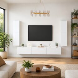 7-Piece Wall-Mounted White TV Cabinet Set