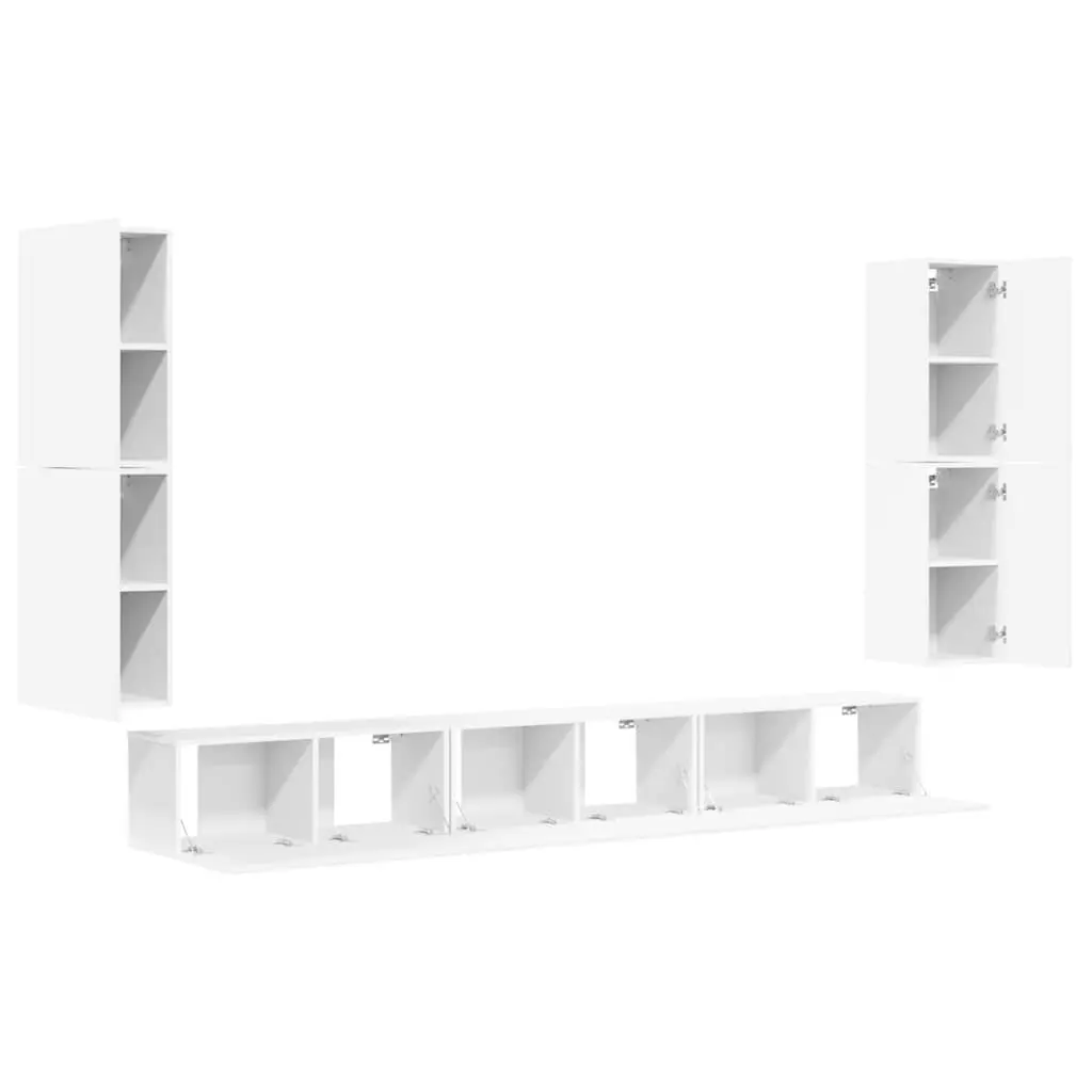 TV Cabinet Set Wall-Mounted Storage Unit 7 Piece Engineered Wood White