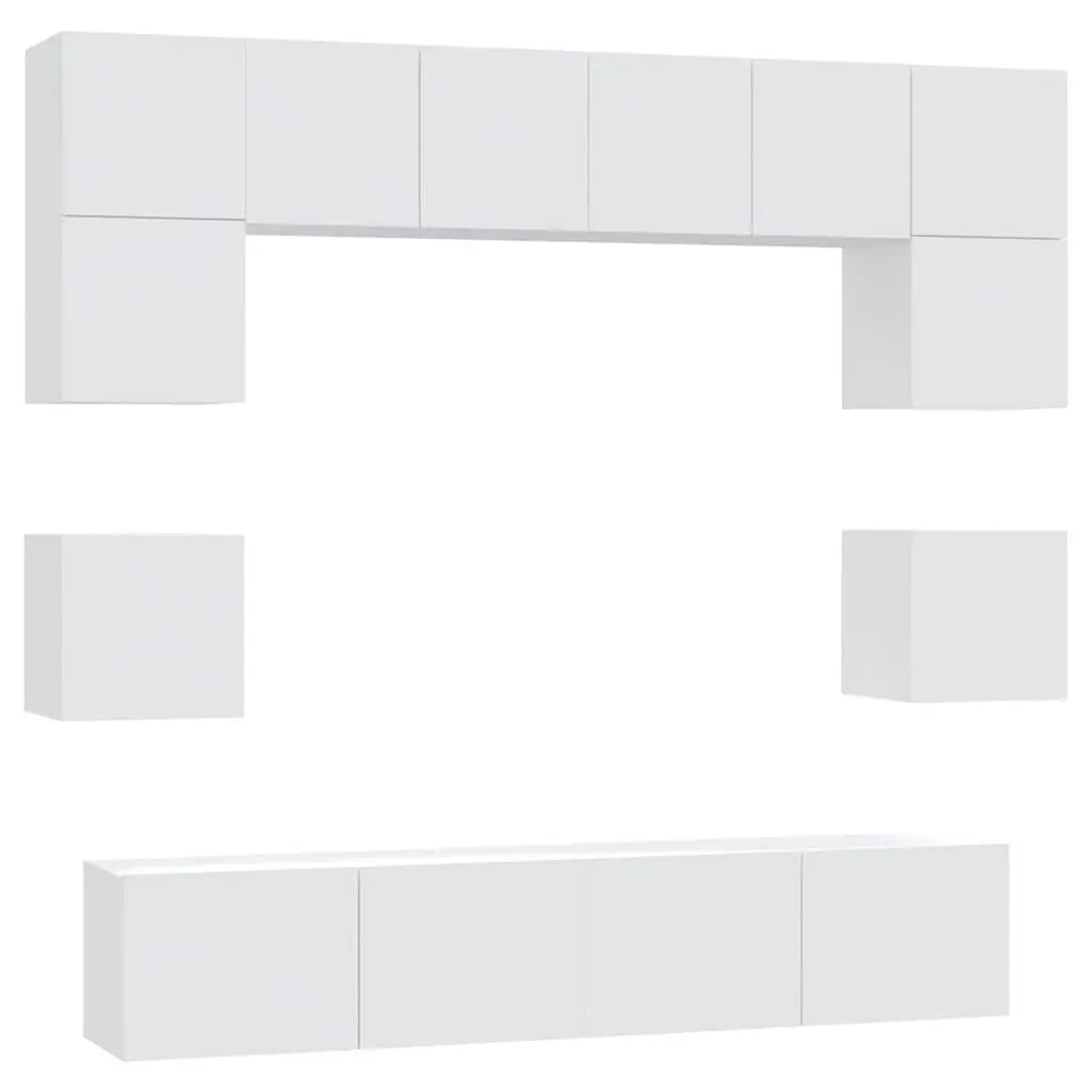 TV Cabinet Set Wall-Mounted Media Storage Unit 8 Piece White Engineered Wood