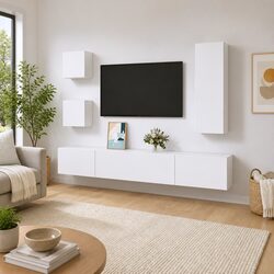 White 5 Piece TV Cabinet Set for Wall Mounting