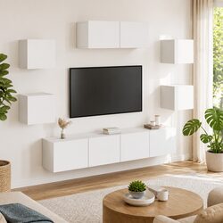 7 Piece Engineered Wood White TV Cabinet Set