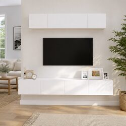 White 4-Piece Wall-Mounted TV Cabinet in Engineered Wood