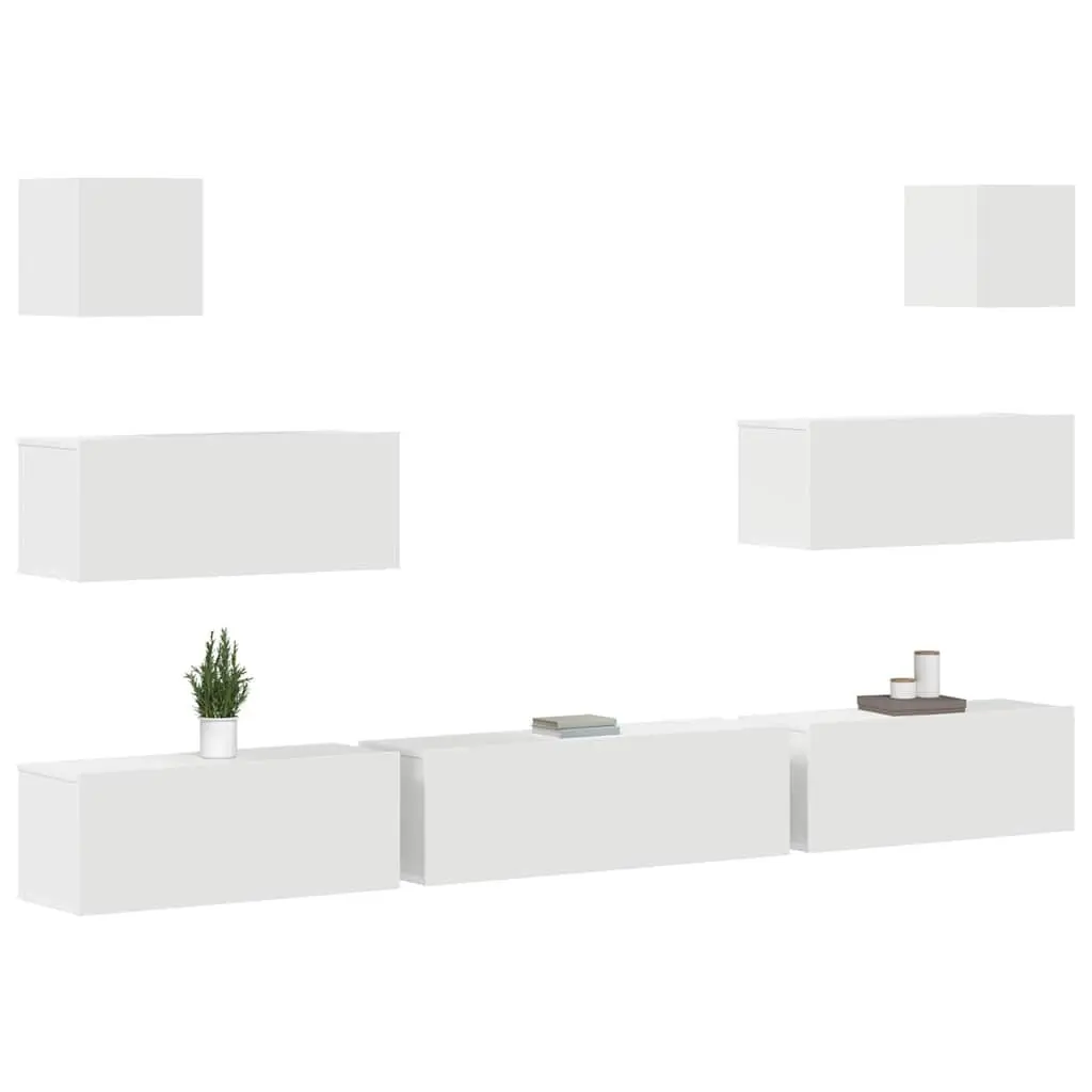 7 Piece TV Cabinet Set White Wall-Mounted Storage Unit Engineered Wood