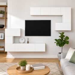 Wall-mounted TV Cabinet with Floating Shelves - White