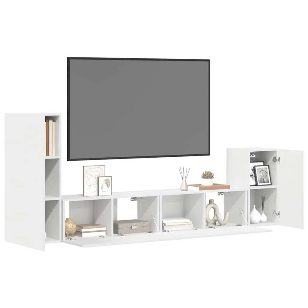 TV Cabinet Set Wall-Mounted Storage Unit Engineered Wood 4 Piece White