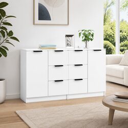Engineered Wood White Sideboard Cabinets - Set of 2