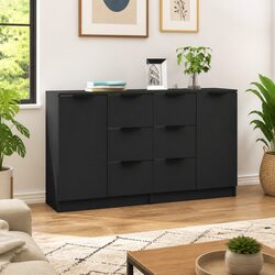 Engineered Wood Sideboard Cabinet Set of 2 in Black
