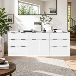 3-Piece White Engineered Wood Sideboard Cabinet Set