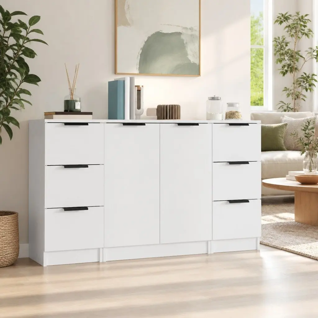 Sideboards Minimalist Storage 3 Piece White Engineered Wood