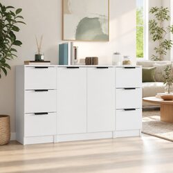 Set of 3 Minimalist White Engineered Wood Sideboards