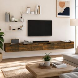Floating Wall Cabinets 2 pcs in Smoked Oak Wood