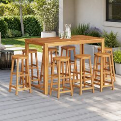 8-Piece Solid Acacia Wood Bar Stools with Rustic Design