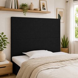 Black Adjustable Height Fabric Headboard with Wooden Legs