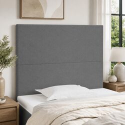Adjustable Height Dark Grey Fabric Headboard With Wood Legs