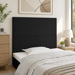 Black Fabric Headboard with Adjustable Height and Wood Legs