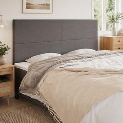 Grey Fabric Headboard with Adjustable Height and Wooden Support
