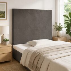 Adjustable Height Dark Grey Velvet Headboard with Wooden Legs