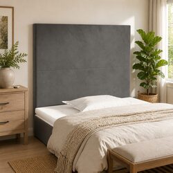 Adjustable Grey Velvet Headboard with Wooden Legs