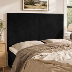 Adjustable Black Velvet Headboard with Wooden Support Legs
