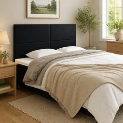 Adjustable Height Headboard in Black Faux Leather 200cm