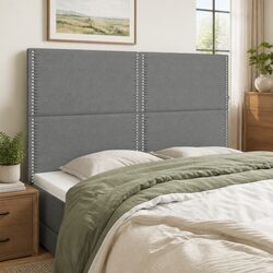 Adjustable Dark Grey Fabric Headboard with Wooden Support Legs