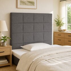 Adjustable Height Dark Grey Headboard with Wooden Legs
