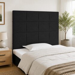 Black Fabric Headboard with Wood Legs, Adjustable Height