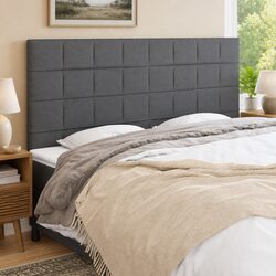 Adjustable Height Grey Upholstered Fabric Headboard