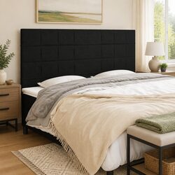 Black Fabric Headboard 160x5x118/128 cm with Wooden Legs
