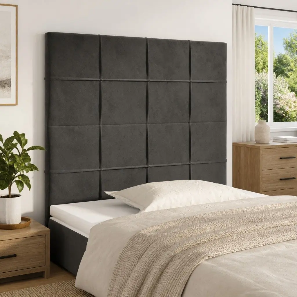 Headboard Adjustable Height Velvet Dark Grey Bedroom Furniture