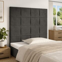 Sleek Dark Grey Velvet Headboard with Wooden Base