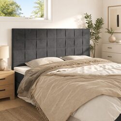 160cm Dark Grey Velvet Headboard with Adjustable Height