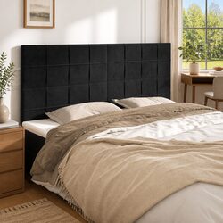 Black Velvet Upholstered Headboard with Adjustable Height