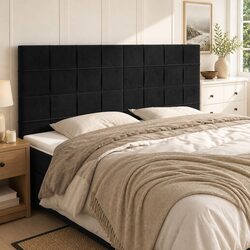 Black Velvet Headboard 200x5x118/128 cm with Wooden Legs