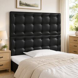 Black Faux Leather Headboard with Wooden Legs, 80cm