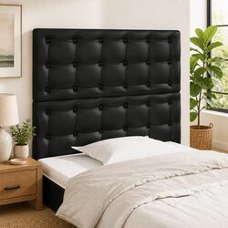 Adjustable Height Black Faux Leather Headboard