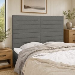 Adjustable Dark Grey Fabric Bed Head with Wooden Legs