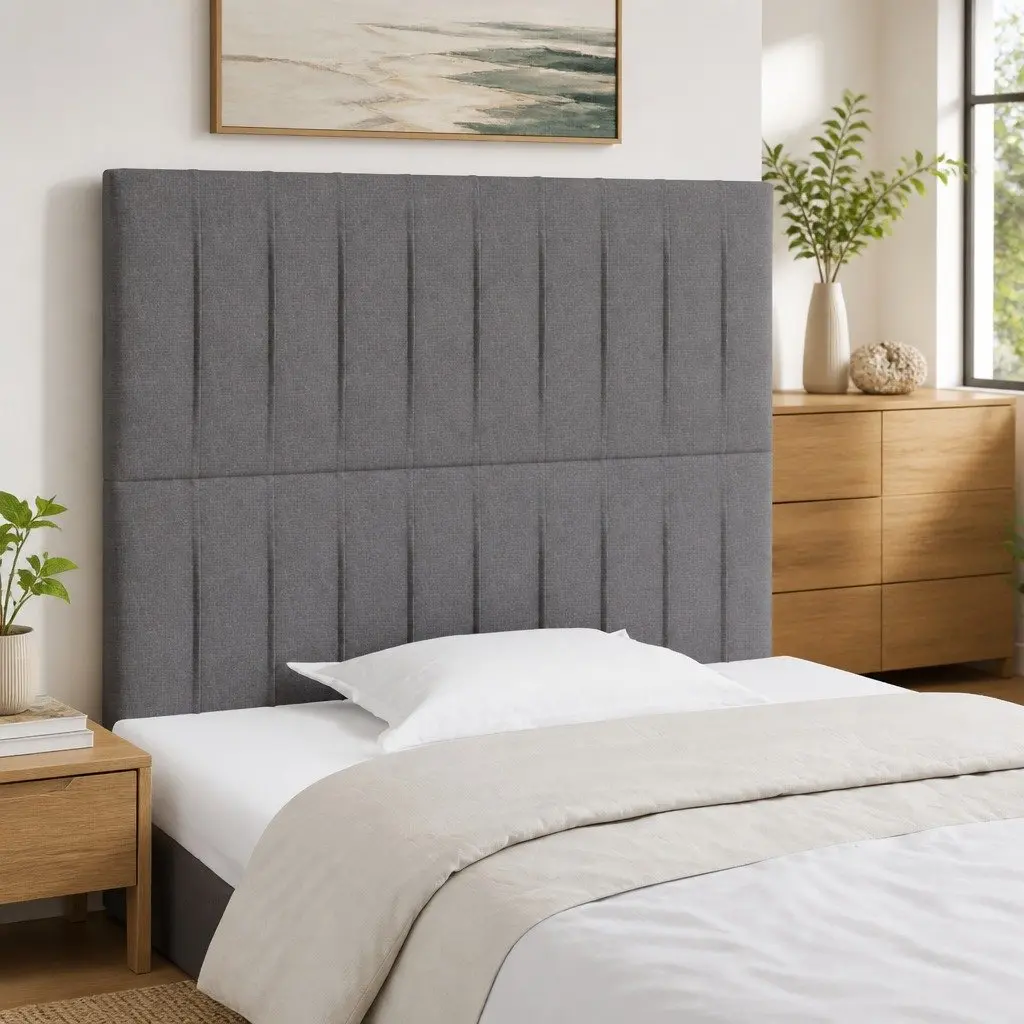 Headboard Adjustable Height Grey Fabric Bedroom Bed Head Support Wooden Legs