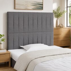 Adjustable Height Grey Fabric Headboard with Wood Legs