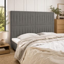 Adjustable Grey Fabric Headboard with Wooden Legs