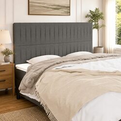 Fabric Headboard Dark Grey 200x5x118/128 cm with Wood Legs